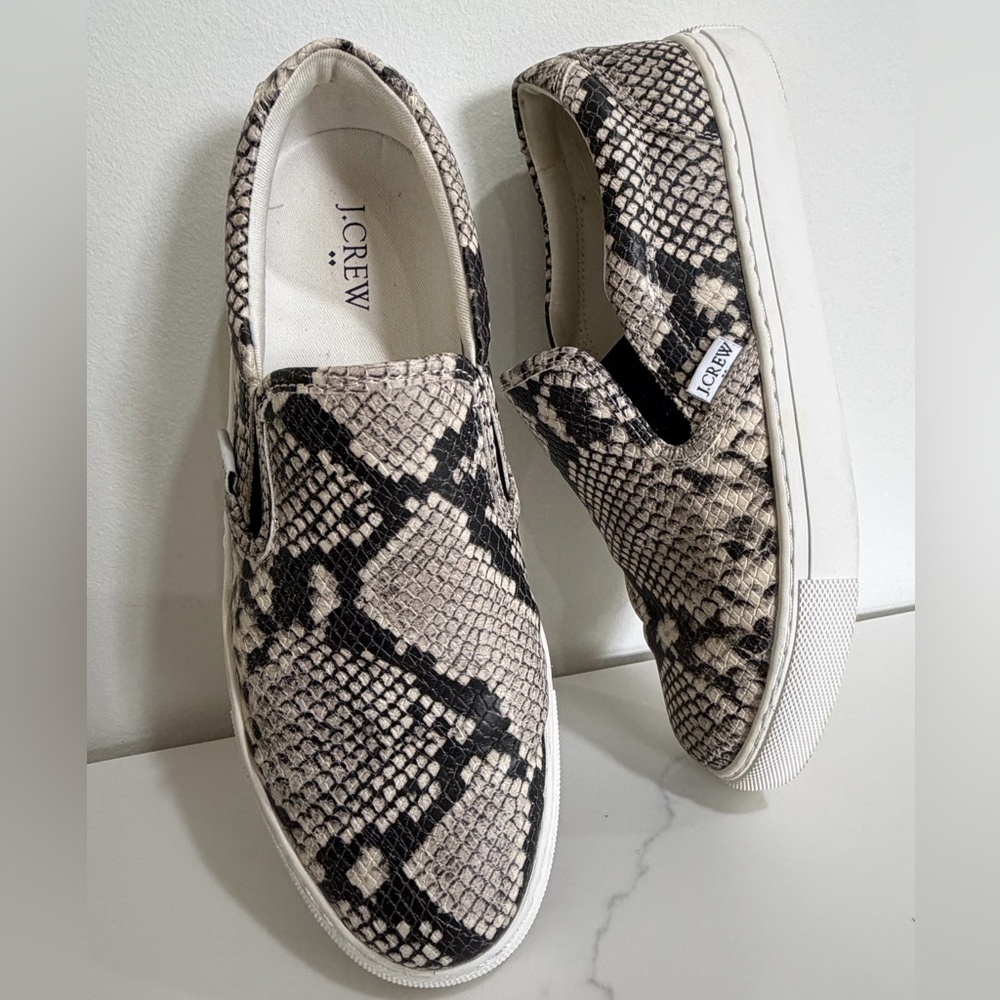 J.CREW Size 8.5 Factory Road Trip Snakeskin Slip-On Shoes Sneakers - Picture 4 of 10
